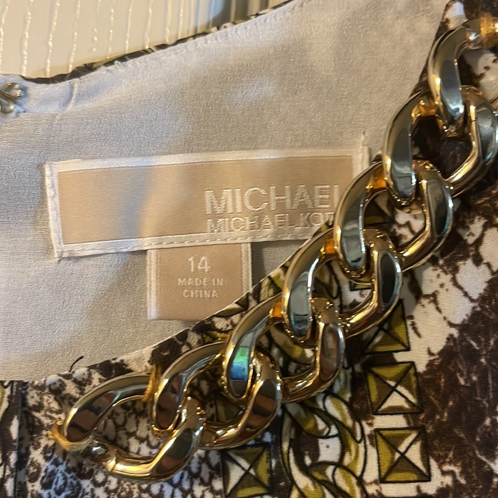 Michael Kors Snake Skin Print Mini Dress Chain accent on the neckline